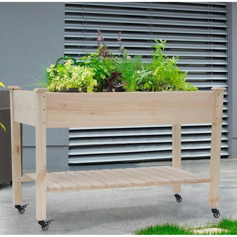 2ft x 4ft Outdoor Solid Fir Wood Raised Garden Bed Planter Box on Locking Wheels by HomePacific