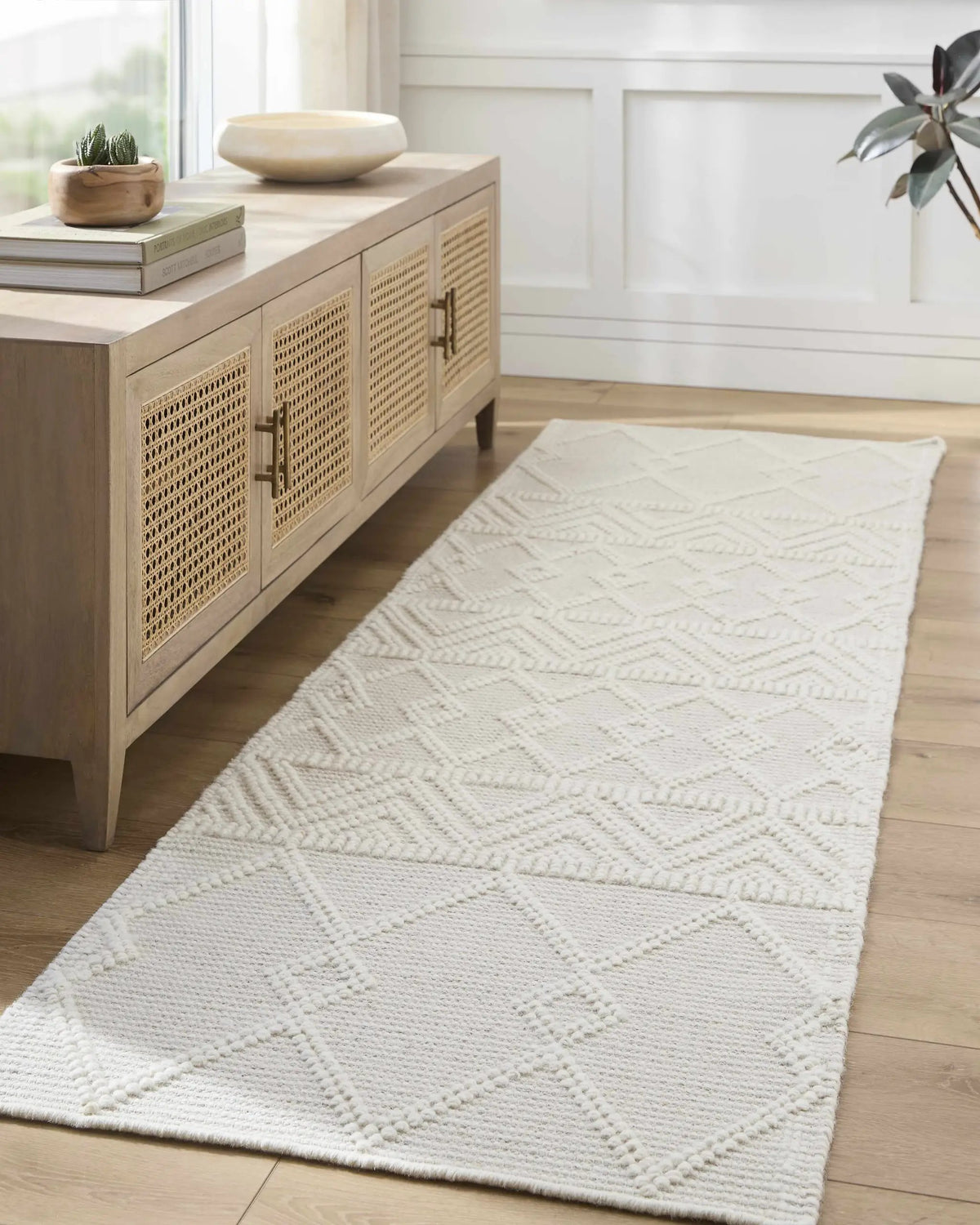 Caelum White Wool-Blend Rug, installed in a room 2