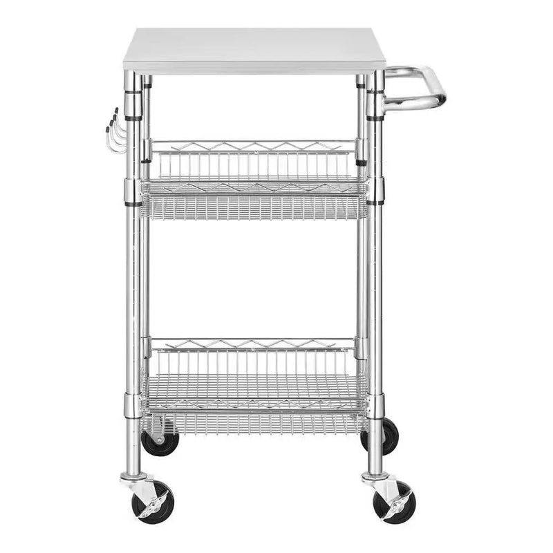 Compact Kitchen Cart with Stainless Steel Top and 2 Bottom Storage Shelves by HomePacific