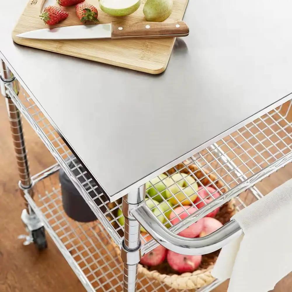 Compact Kitchen Cart with Stainless Steel Top and 2 Bottom Storage Shelves by HomePacific