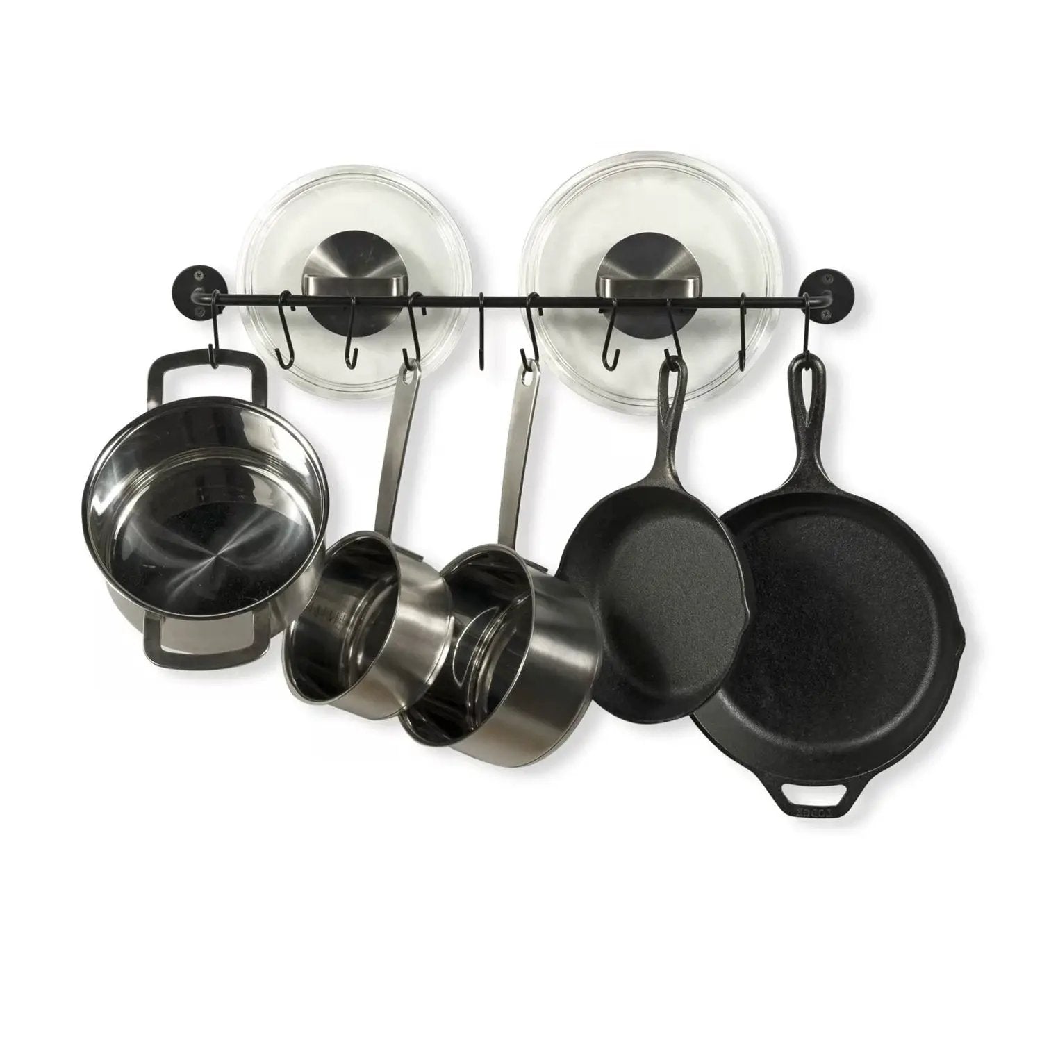 Set of 2 - Black Metal Wall Mounted Pot Rack with 20 Hanging Hooks by HomePacific