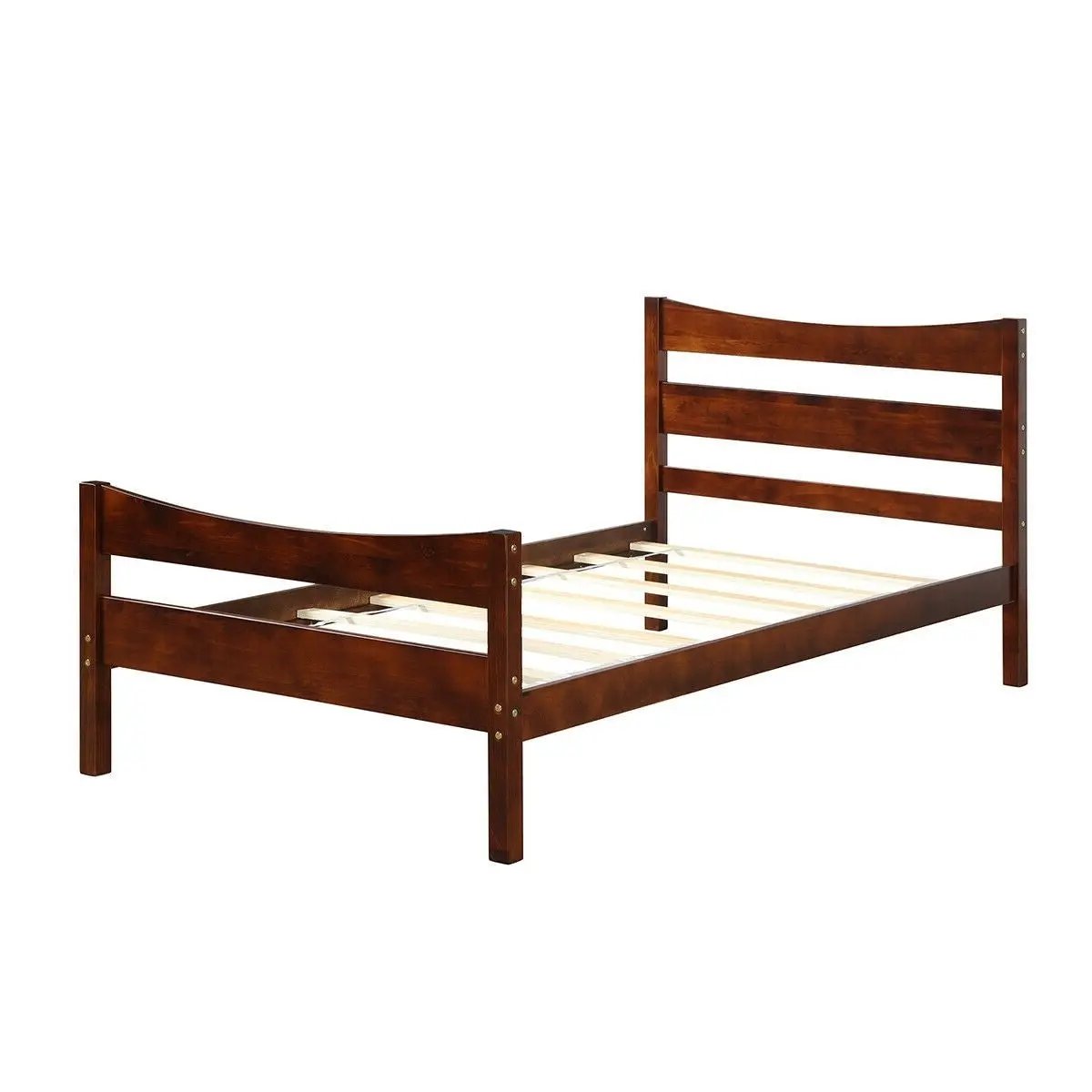 Twin size Farmhouse Style Pine Wood Platform Bed Frame in Walnut by HomePacific