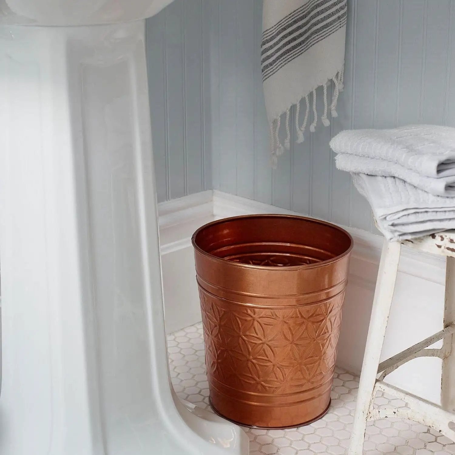 Bathroom Bedroom Metal Trash Can Waste Basket in Copper Finish by HomePacific