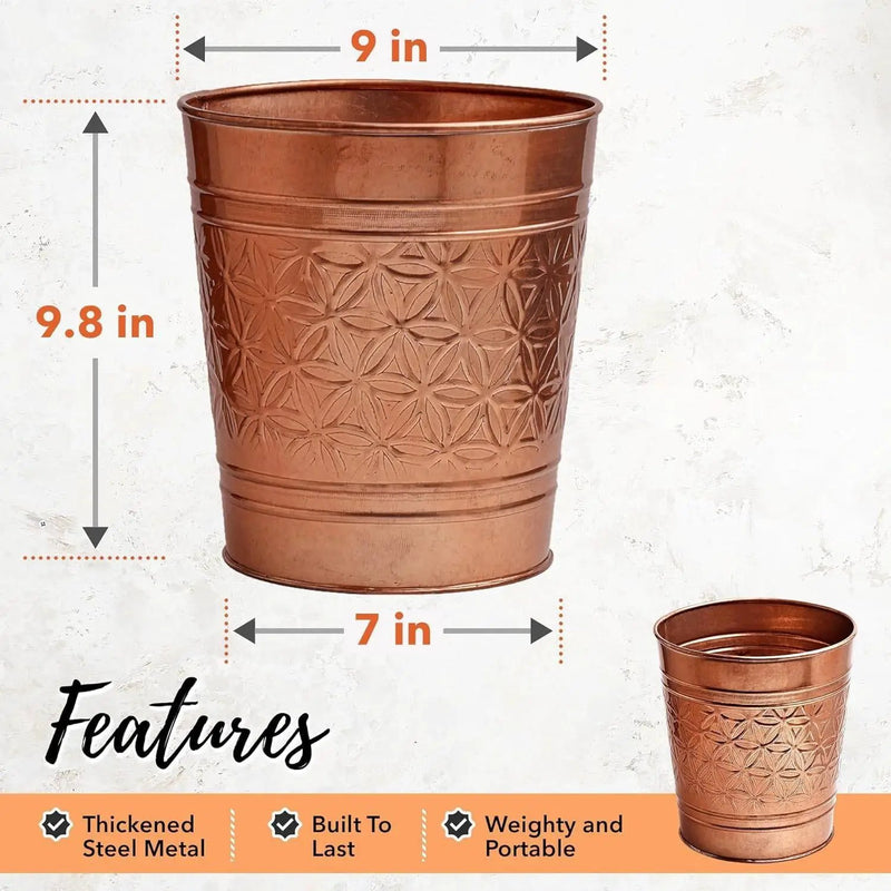 Bathroom Bedroom Metal Trash Can Waste Basket in Copper Finish by HomePacific
