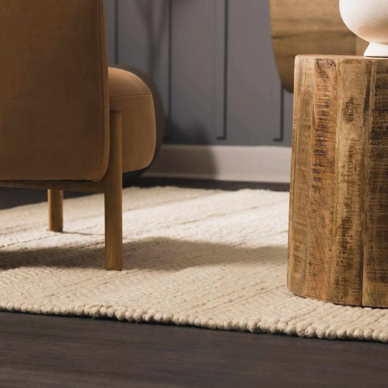 Clarke Beige Textured Wool Rug by Boutique Rugs