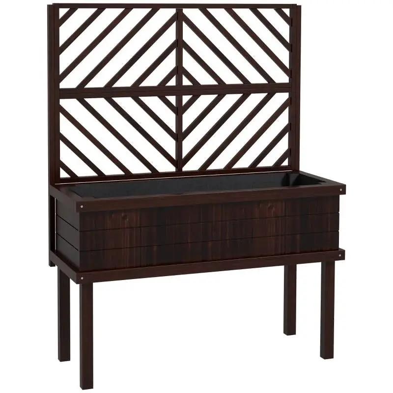 Espresso Fir Wood Elevated Raised Garden Bed With Stylish Climbing Trellis by HomePacific