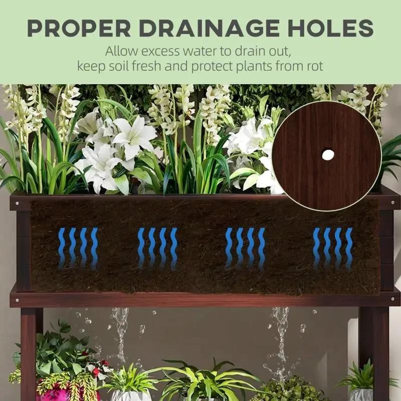 Espresso Fir Wood Elevated Raised Garden Bed With Stylish Climbing Trellis by HomePacific