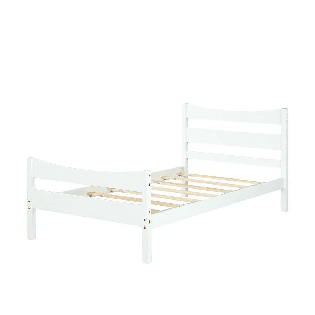 Twin size Farmhouse Style Pine Wood Platform Bed Frame in White by HomePacific
