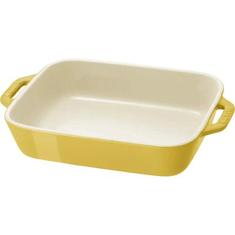 2 Piece Ceramic Stoneware Bakeware Casserole Baking Dish Set in Yellow / Ivory by HomePacific