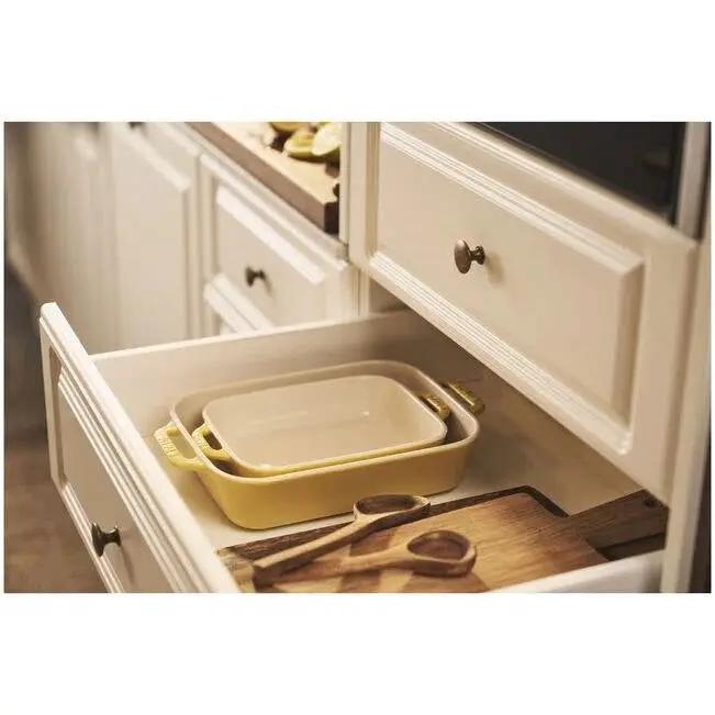 2 Piece Ceramic Stoneware Bakeware Casserole Baking Dish Set in Yellow / Ivory by HomePacific