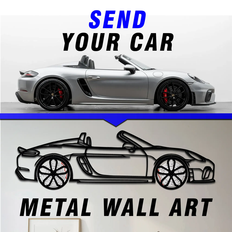 Custom Car Metal Wall Art with Spinning Wheels, Personalized Car Design, Custom Auto Gift for Men, Garage Decor, Your Car Line Art-KAFMEKA048 by Enova Art