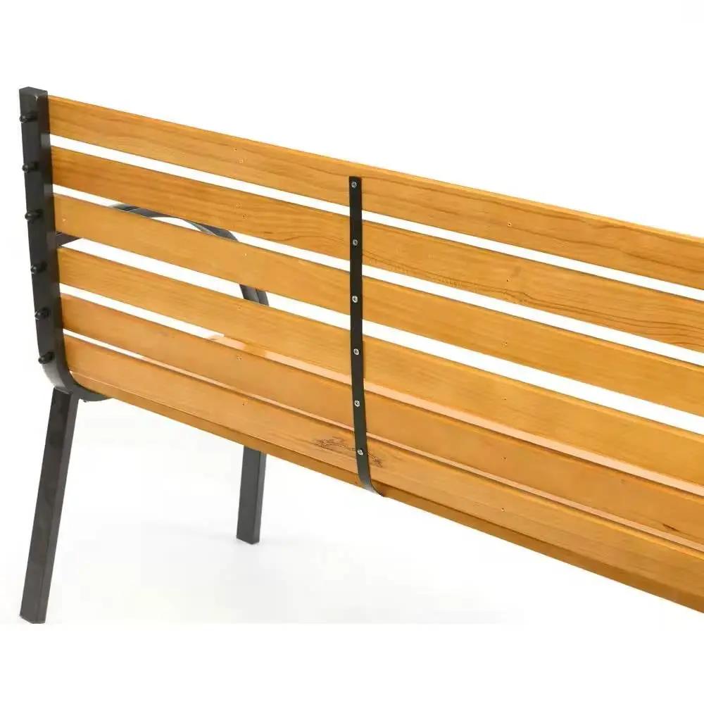 Outdoor Black Metal Frame Garden Bench with Wood Slats and Curved Armrests by HomePacific
