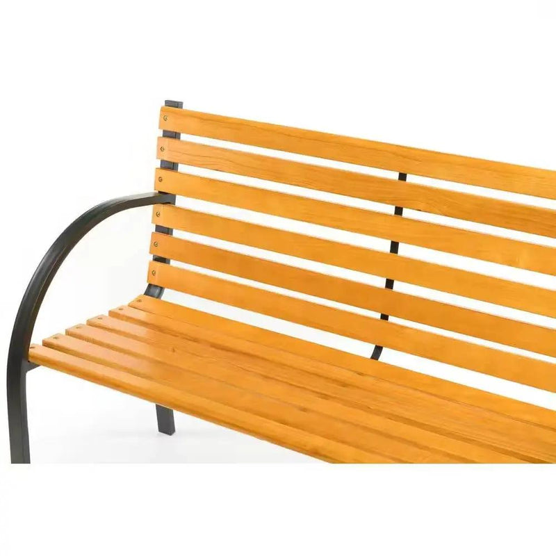 Outdoor Black Metal Frame Garden Bench with Wood Slats and Curved Armrests by HomePacific