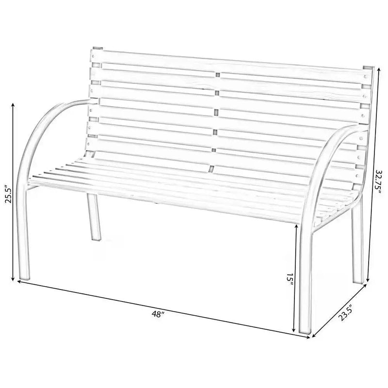 Outdoor Black Metal Frame Garden Bench with Wood Slats and Curved Armrests by HomePacific