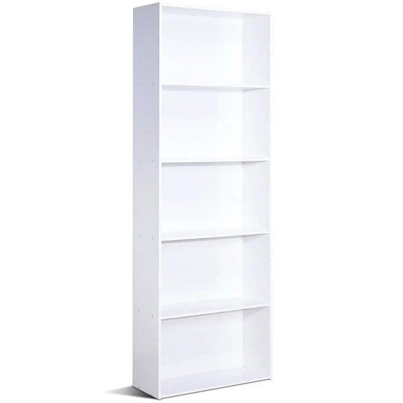 Modern 5-Tier Bookcase Storage Shelf in White Wood Finish by HomePacific