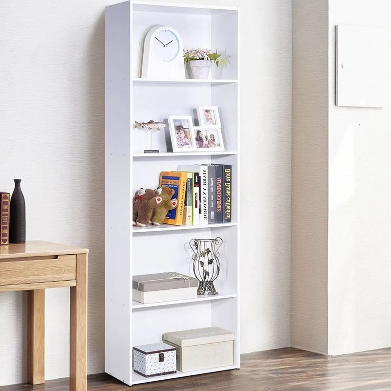 Modern 5-Tier Bookcase Storage Shelf in White Wood Finish by HomePacific