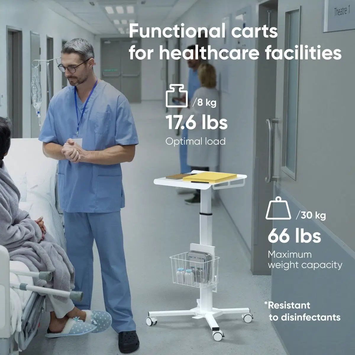 Hospital Style White Mobile Stand-Up Computer Desk Portable Workstation by HomePacific