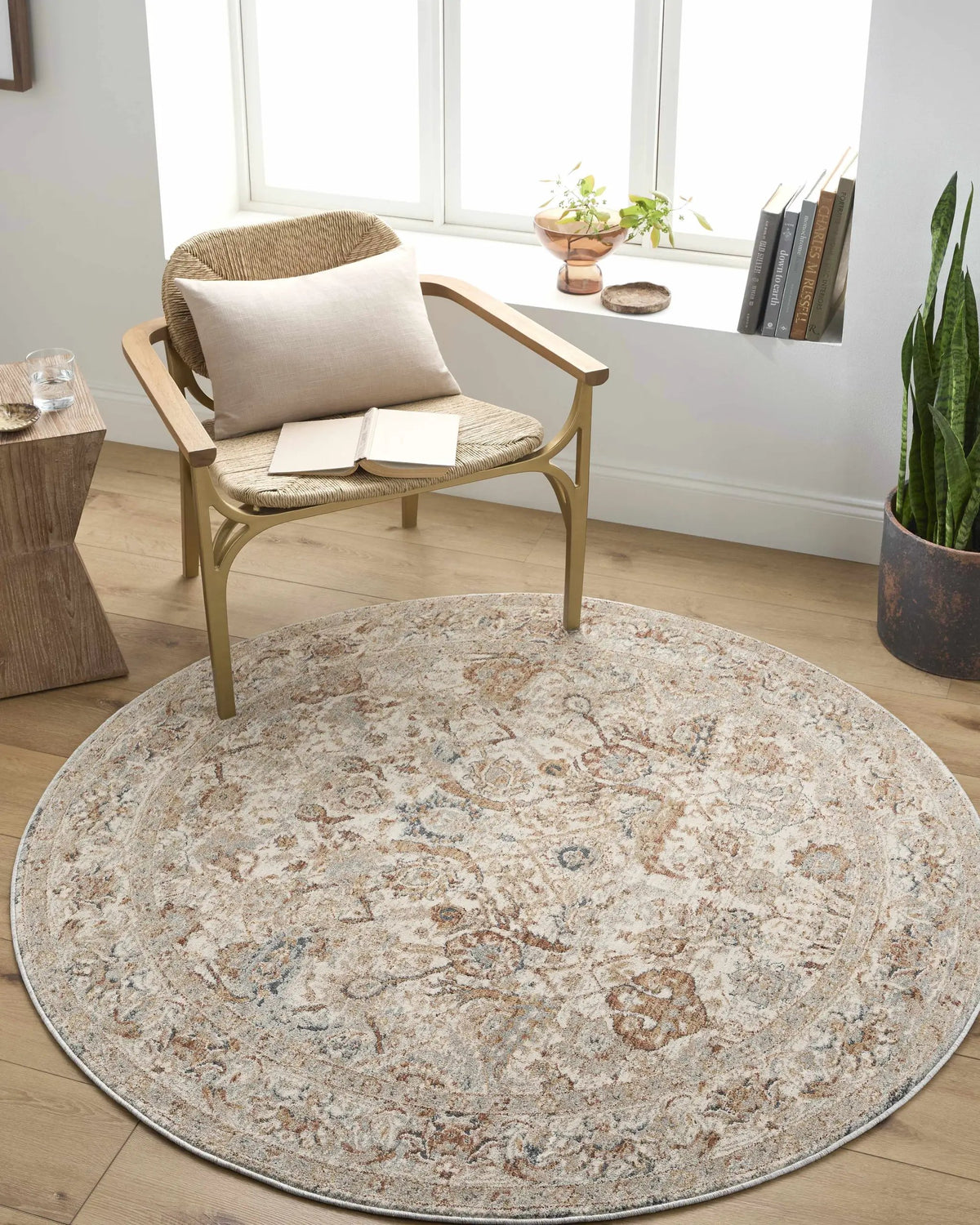 Chikao Cream Area Rug, installed in a room