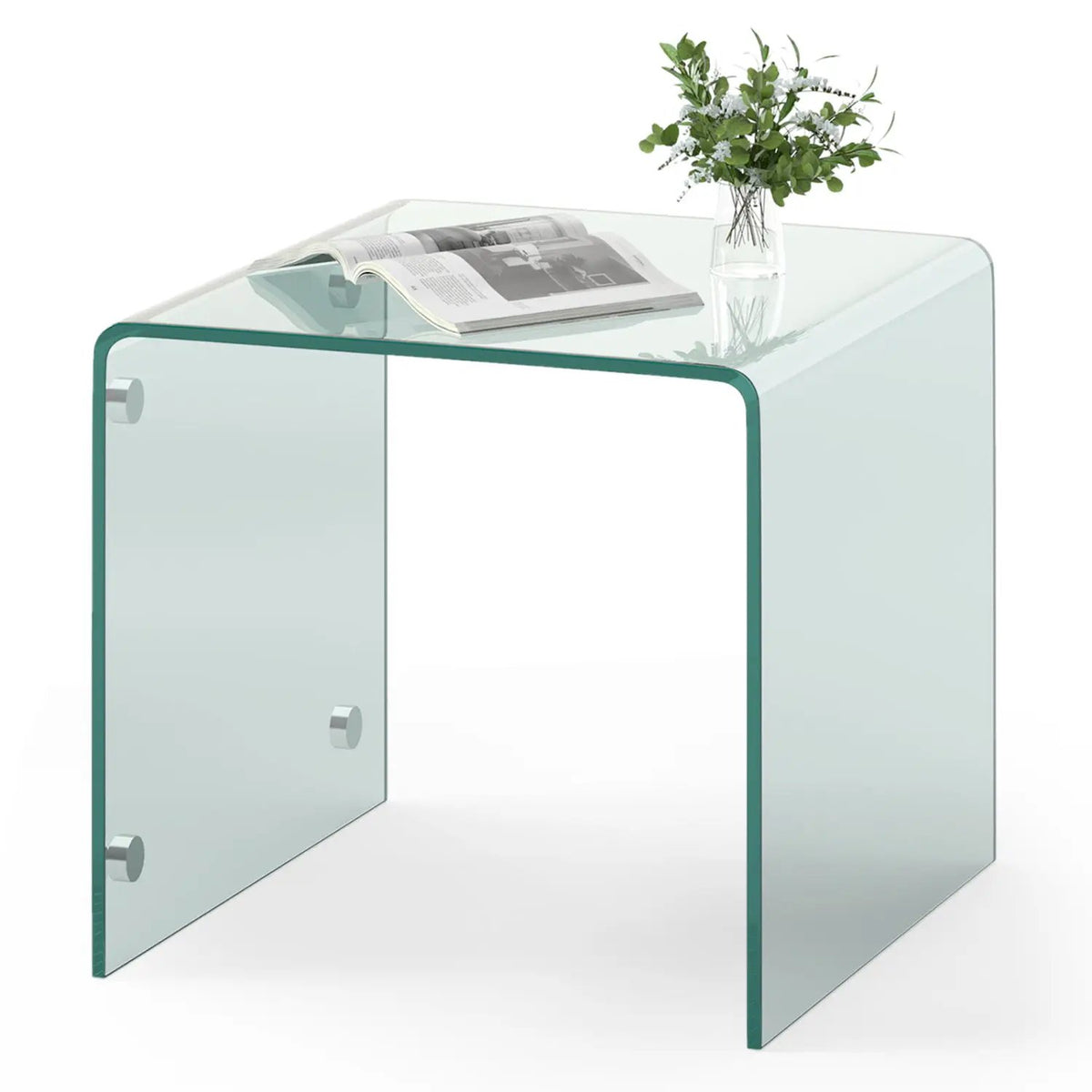 C-Shaped End Table Modern Tempered Glass Side Table with Shelf, photo 7 of 16