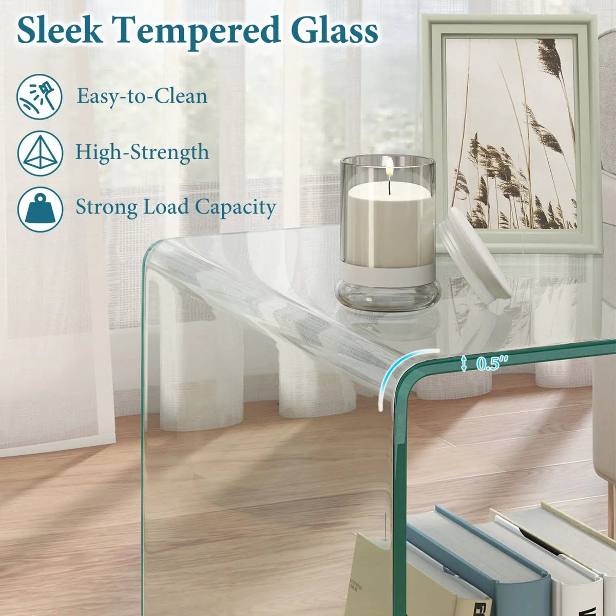 C-Shaped End Table Modern Tempered Glass Side Table with Shelf, photo 15 of 16