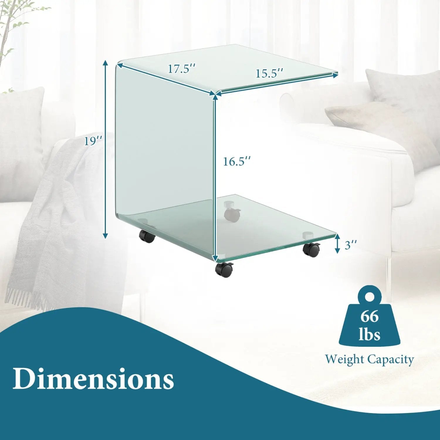 C-Shaped End Table Modern Tempered Glass Side Table with Shelf by DirectDeals