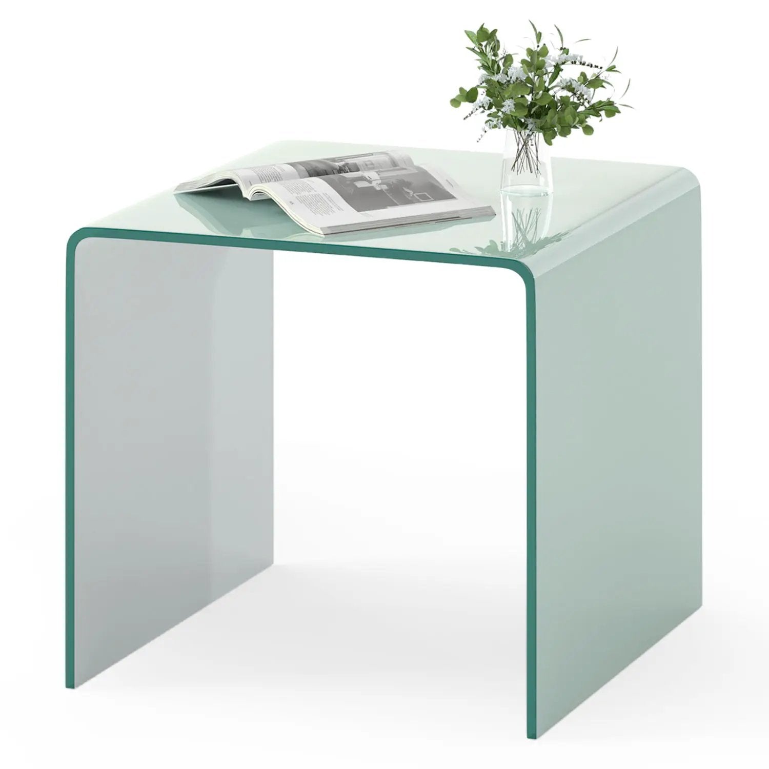 C-Shaped End Table Modern Tempered Glass Side Table with Shelf by DirectDeals