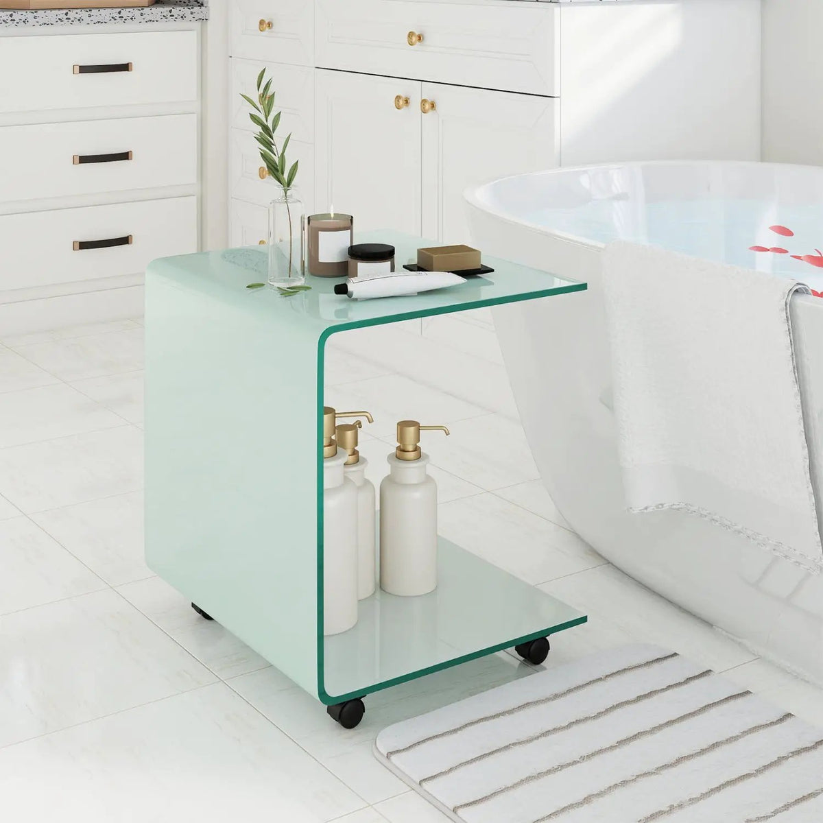 C-Shaped End Table Modern Tempered Glass Side Table with Shelf, photo 12 of 16