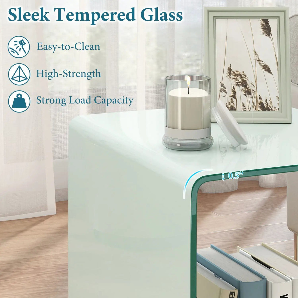 C-Shaped End Table Modern Tempered Glass Side Table with Shelf, photo 16 of 16