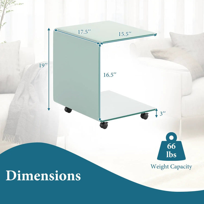 C-Shaped End Table Modern Tempered Glass Side Table with Shelf by DirectDeals