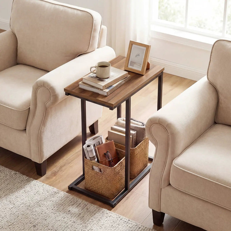 C-Shaped End Table Small Side Table with Sturdy Metal Frame by DirectDeals