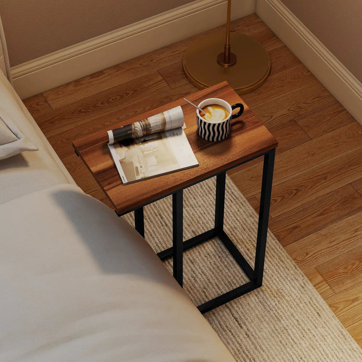 C-Shaped End Table Small Side Table with Sturdy Metal Frame, photo 4 of 16