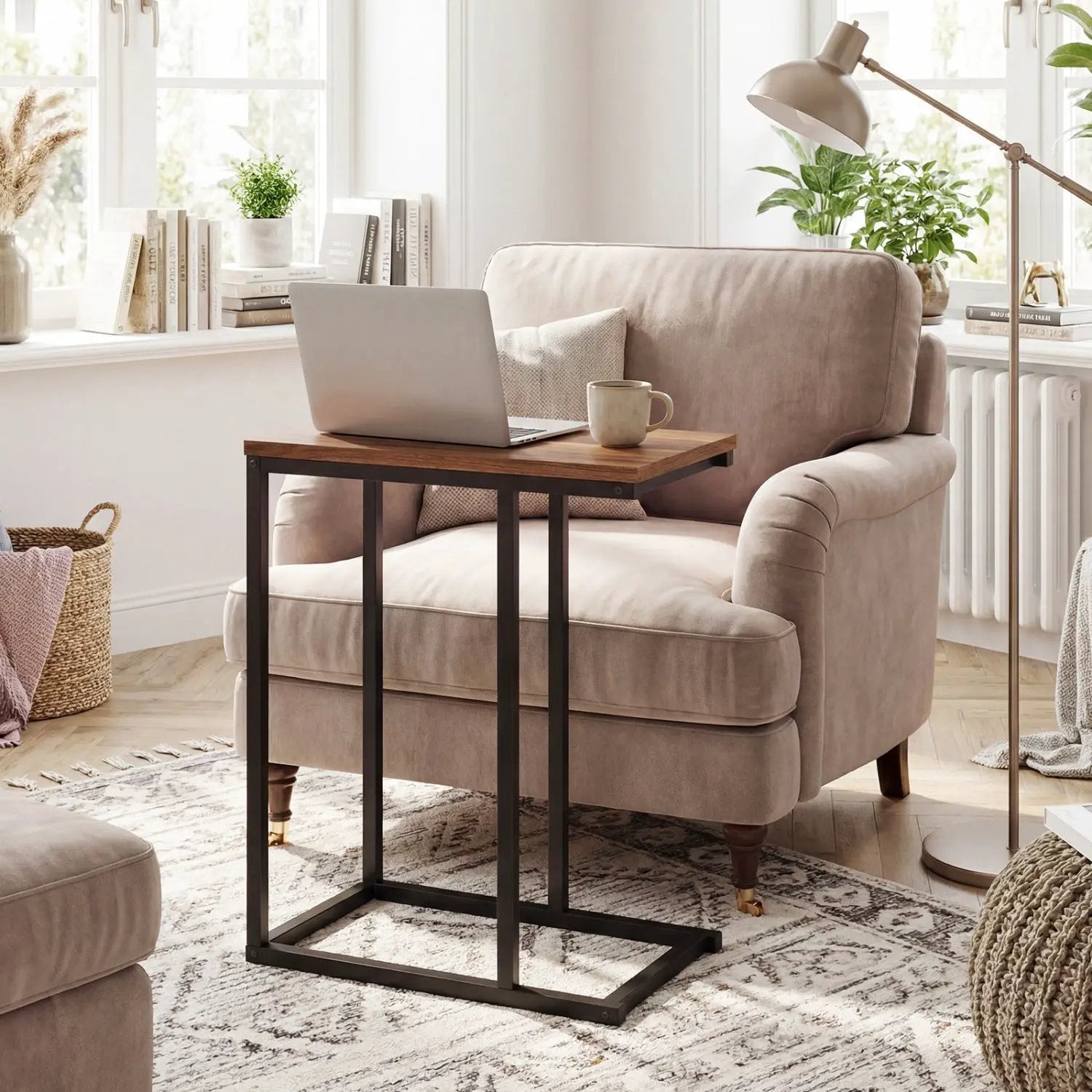 C-Shaped End Table Small Side Table with Sturdy Metal Frame by DirectDeals