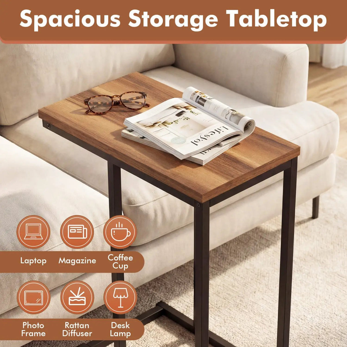 C-Shaped End Table Small Side Table with Sturdy Metal Frame, photo 16 of 16