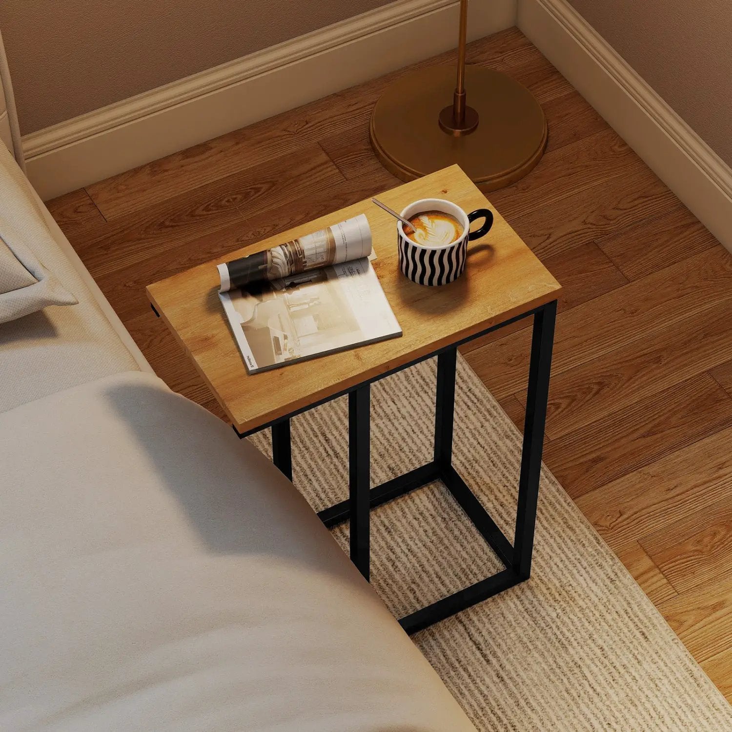 C-Shaped End Table Small Side Table with Sturdy Metal Frame by DirectDeals
