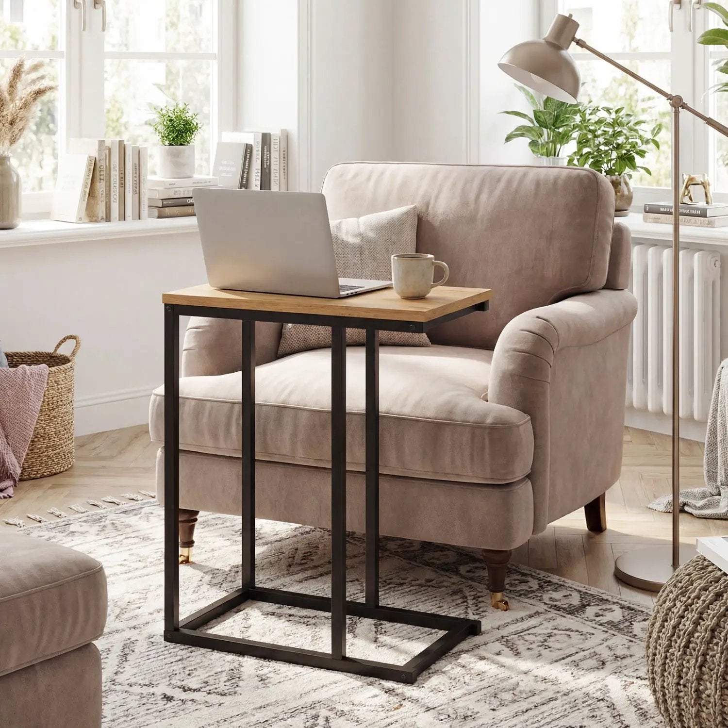 C-Shaped End Table Small Side Table with Sturdy Metal Frame by DirectDeals