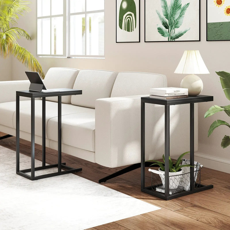 C-shaped End Table Slide Under Couch TV Tray for Coffee Laptop Tablet by DirectDeals