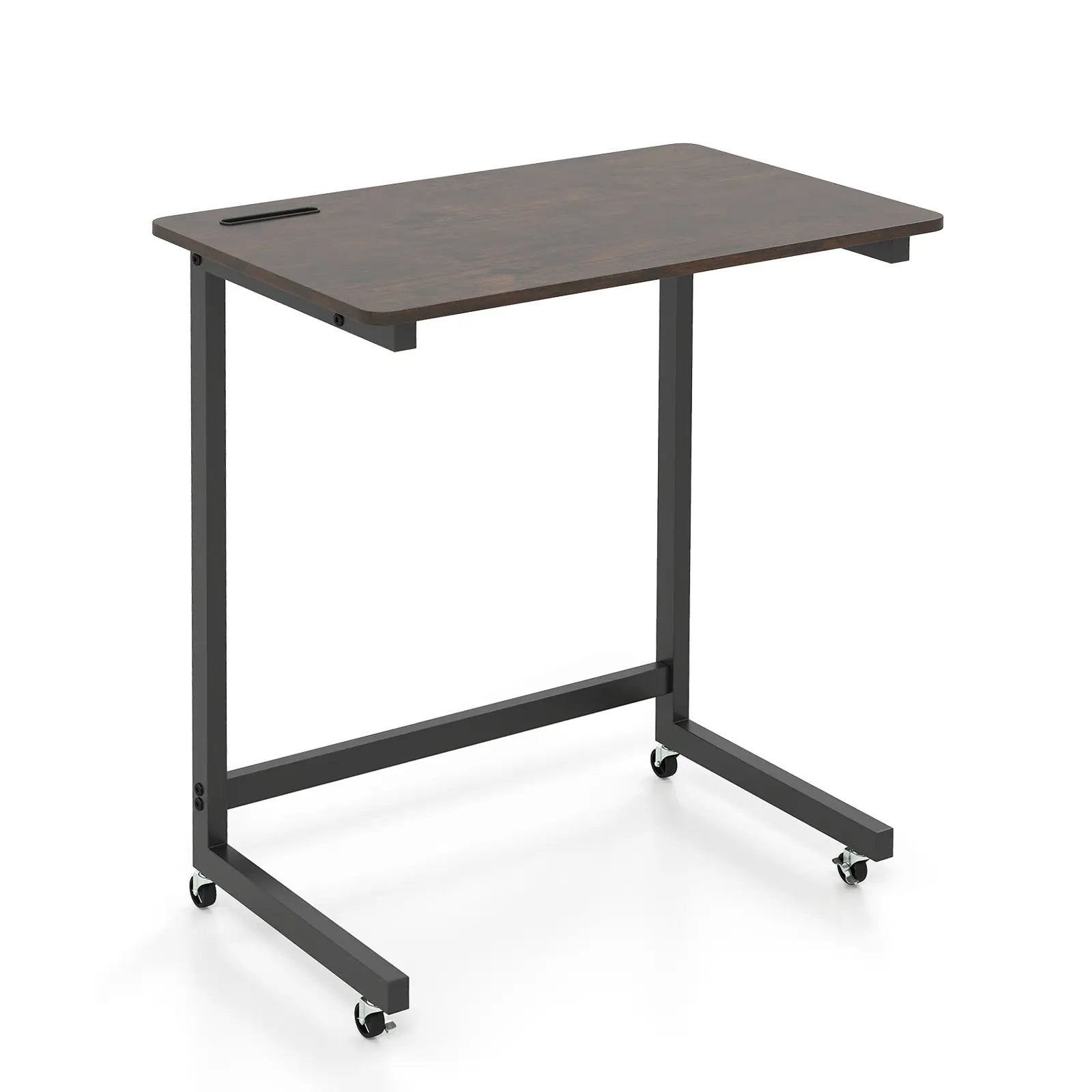 C-shaped End Table with Wheels Mobile Bedside Table with Built-in Phone Slot-Rustic Brown by DirectDeals