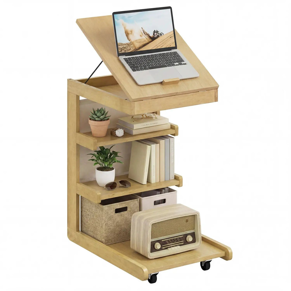 C-shaped End Table with Wheels and Adjustable Desktop for Sofa Couch Bedside, photo 10 of 24