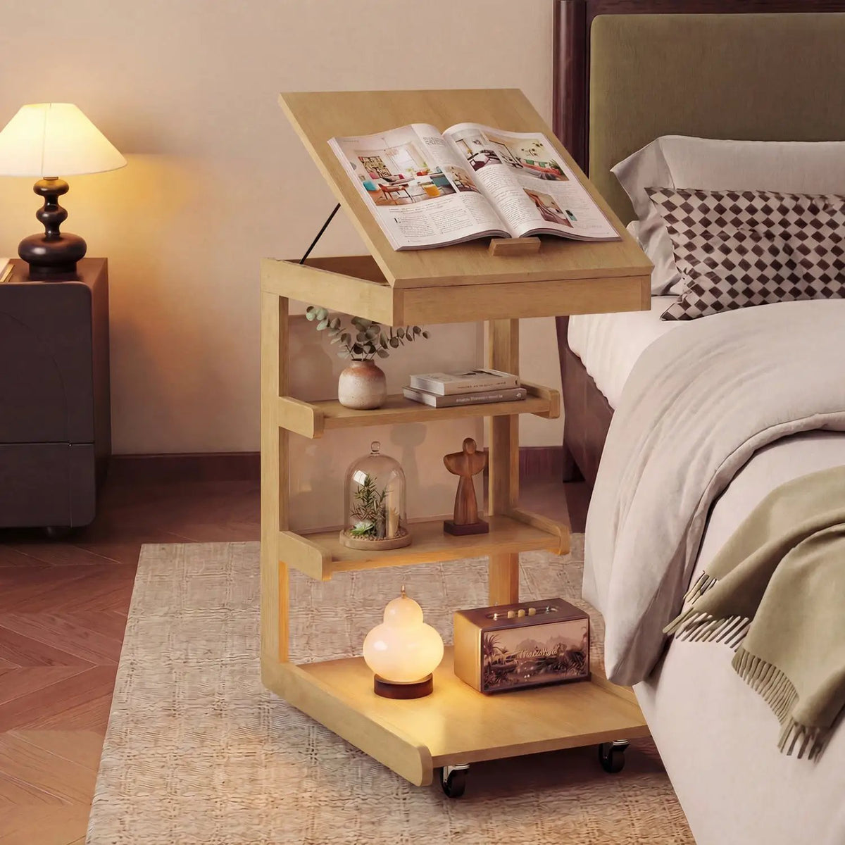 C-shaped End Table with Wheels and Adjustable Desktop for Sofa Couch Bedside, photo 4 of 24