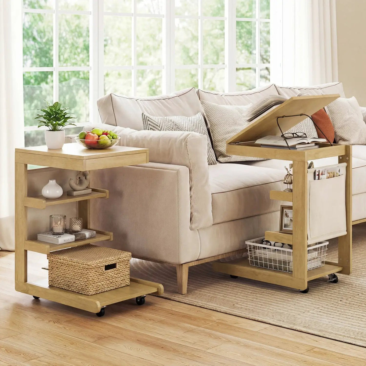 C-shaped End Table with Wheels and Adjustable Desktop for Sofa Couch Bedside, photo 17 of 24