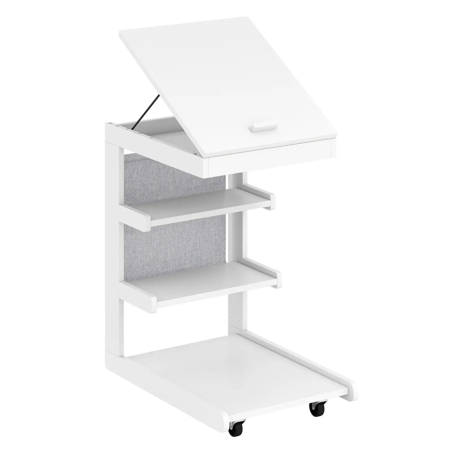 C-shaped End Table with Wheels and Adjustable Desktop for Sofa Couch Bedside by DirectDeals