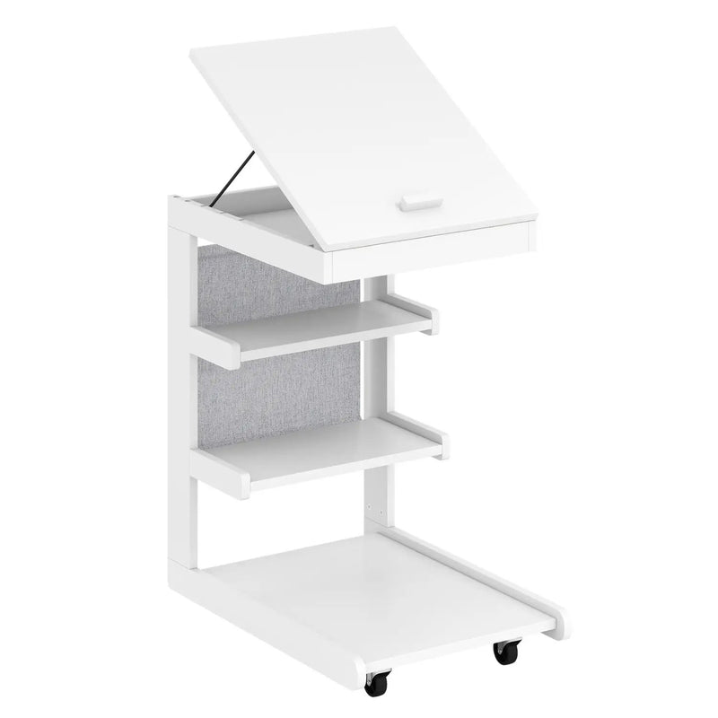 C-shaped End Table with Wheels and Adjustable Desktop for Sofa Couch Bedside by DirectDeals
