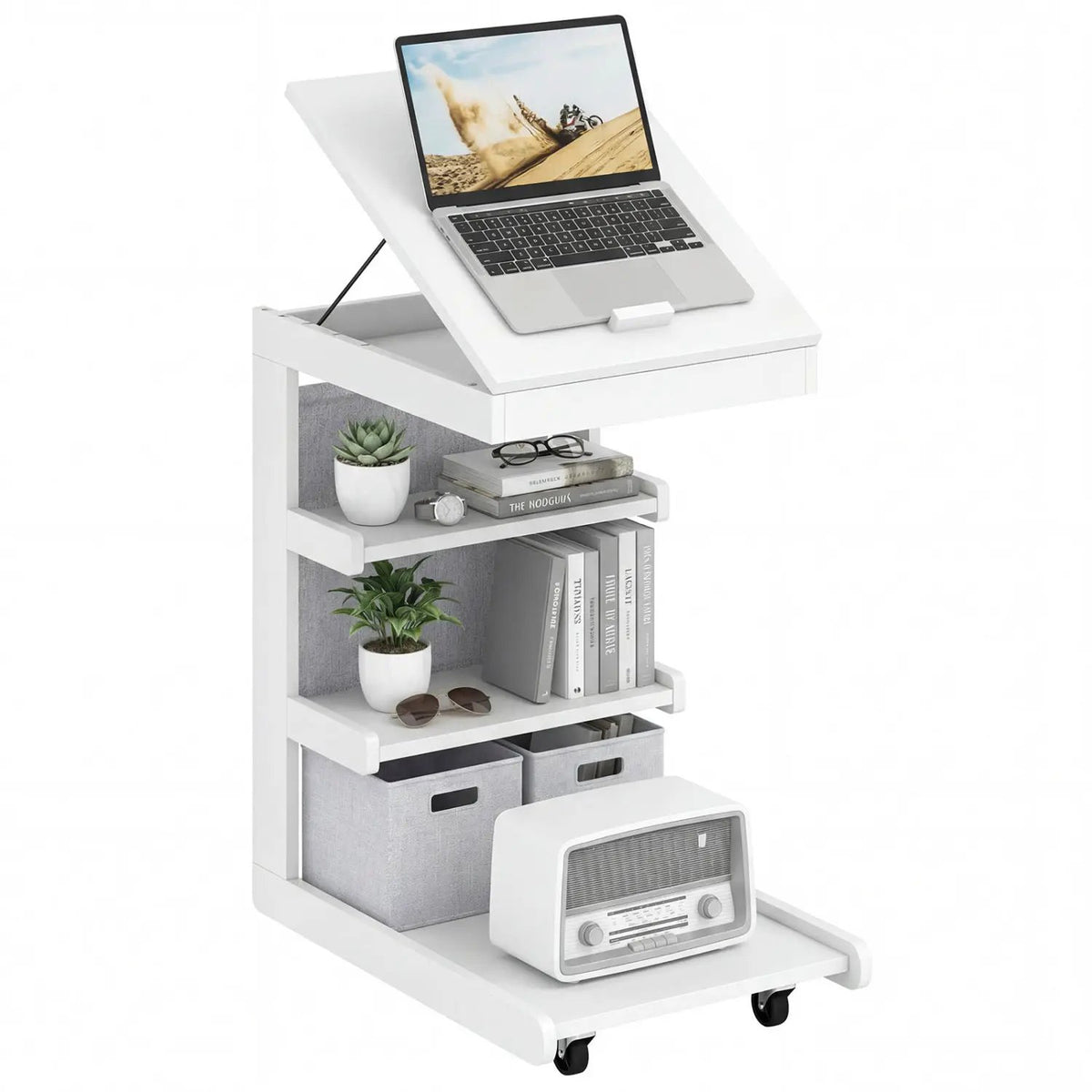 C-shaped End Table with Wheels and Adjustable Desktop for Sofa Couch Bedside, photo 11 of 24