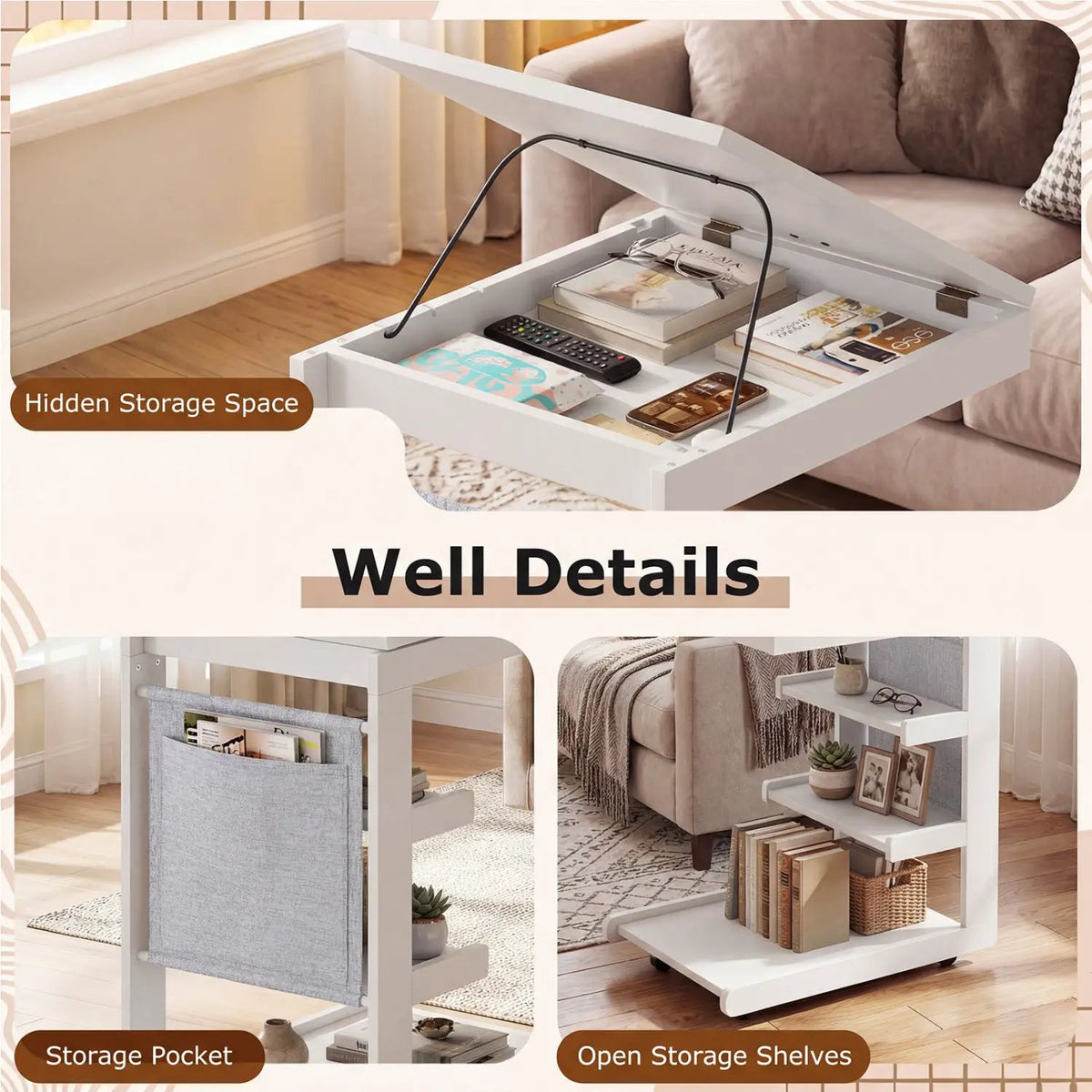 C-shaped End Table with Wheels and Adjustable Desktop for Sofa Couch Bedside, photo 21 of 24