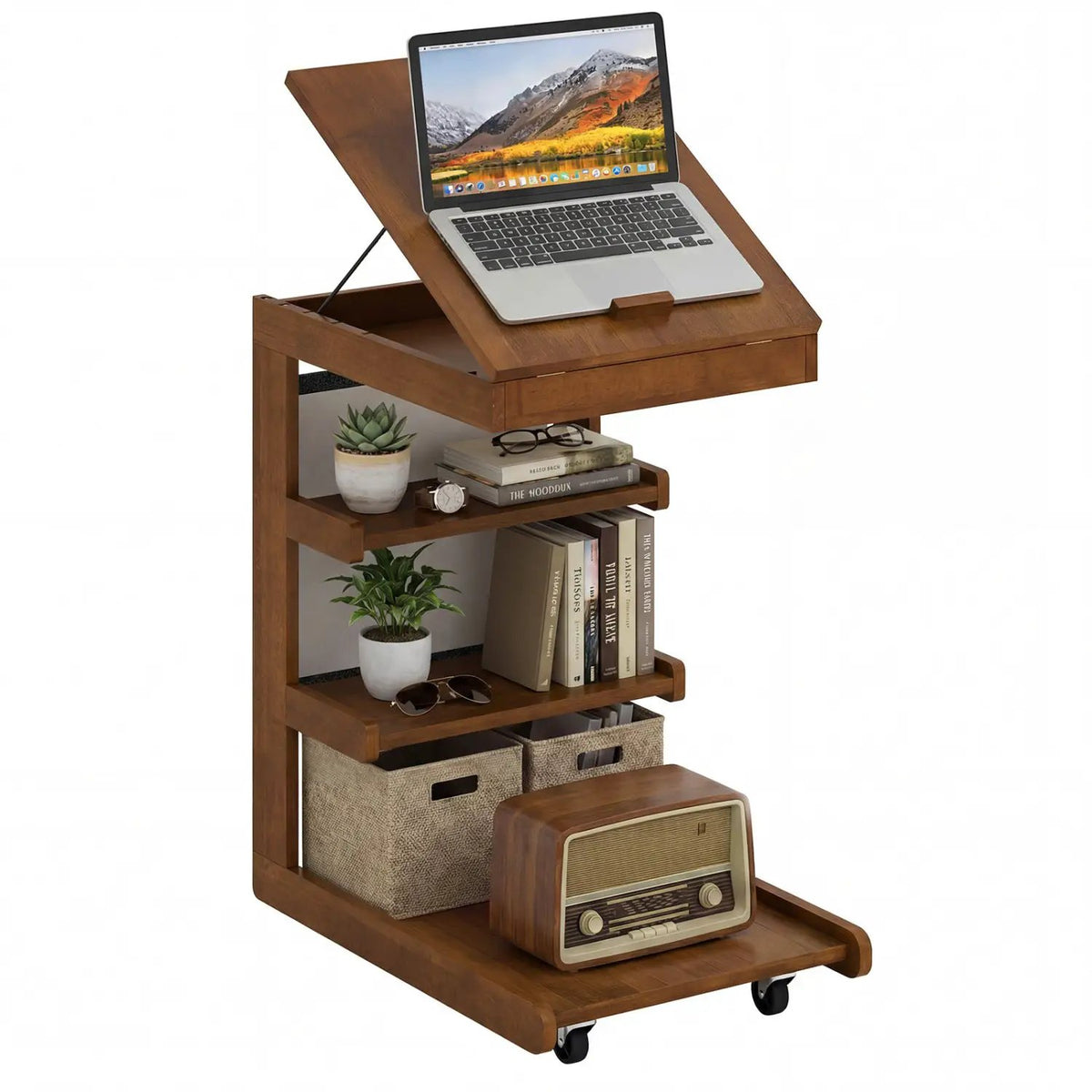 C-shaped End Table with Wheels and Adjustable Desktop for Sofa Couch Bedside, photo 12 of 24