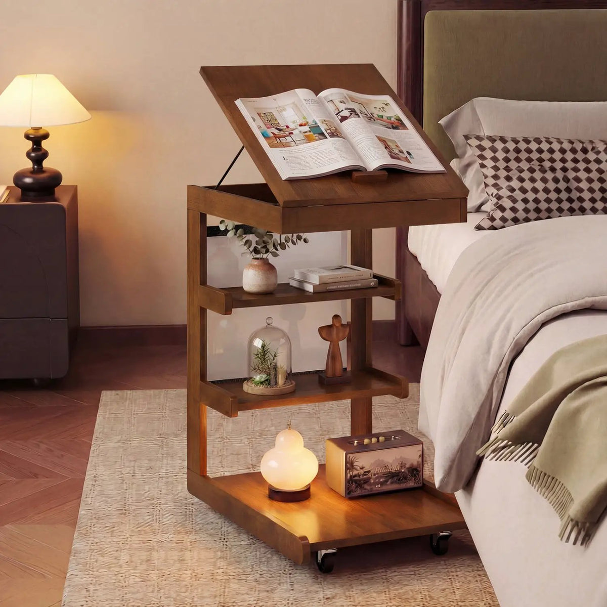 C-shaped End Table with Wheels and Adjustable Desktop for Sofa Couch Bedside, photo 2 of 24