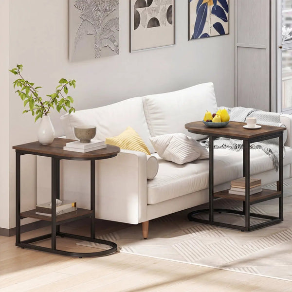 C-Shaped Side Table with Storage Shelf and Marble Top, photo 2 of 8