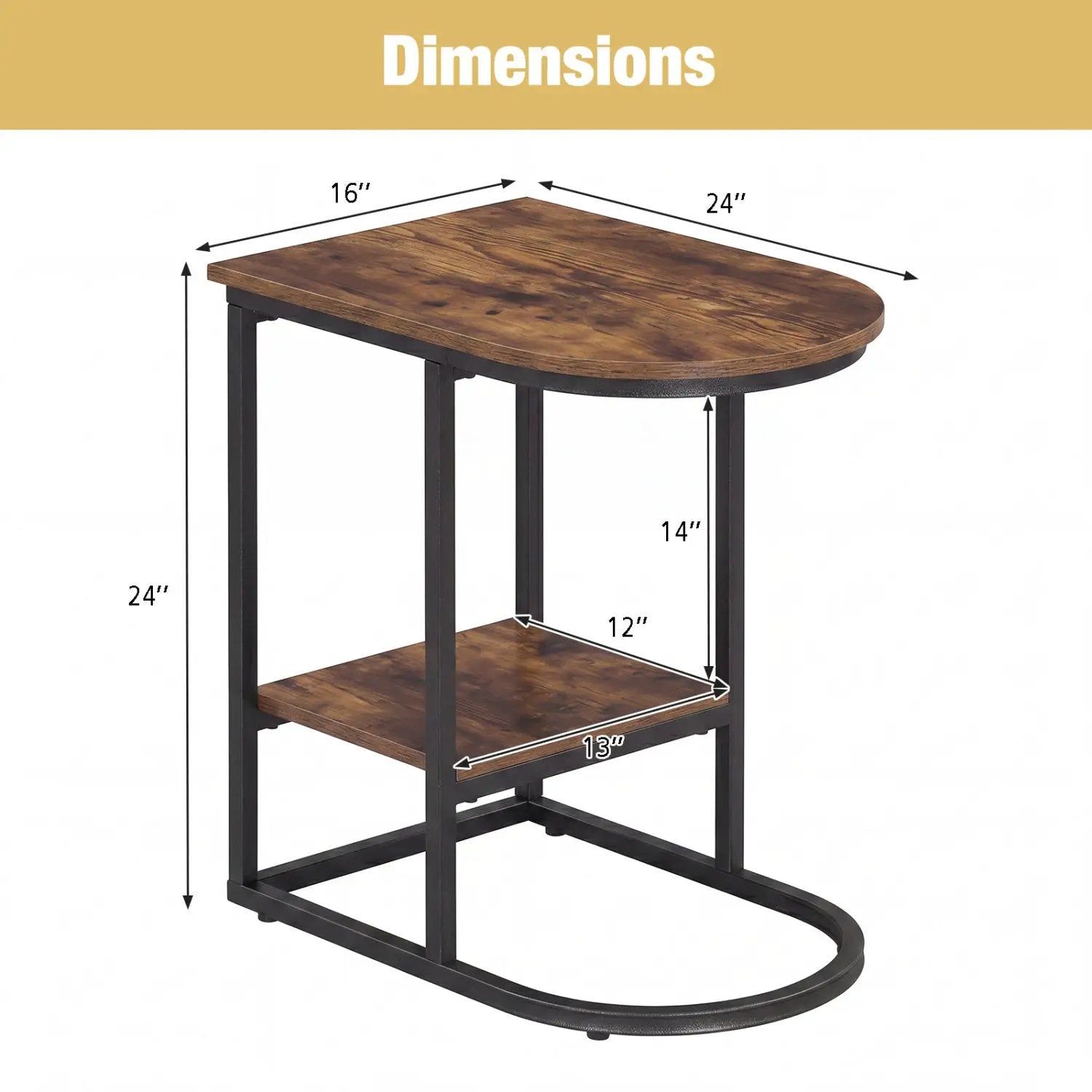 C-Shaped Side Table with Storage Shelf and Marble Top by DirectDeals