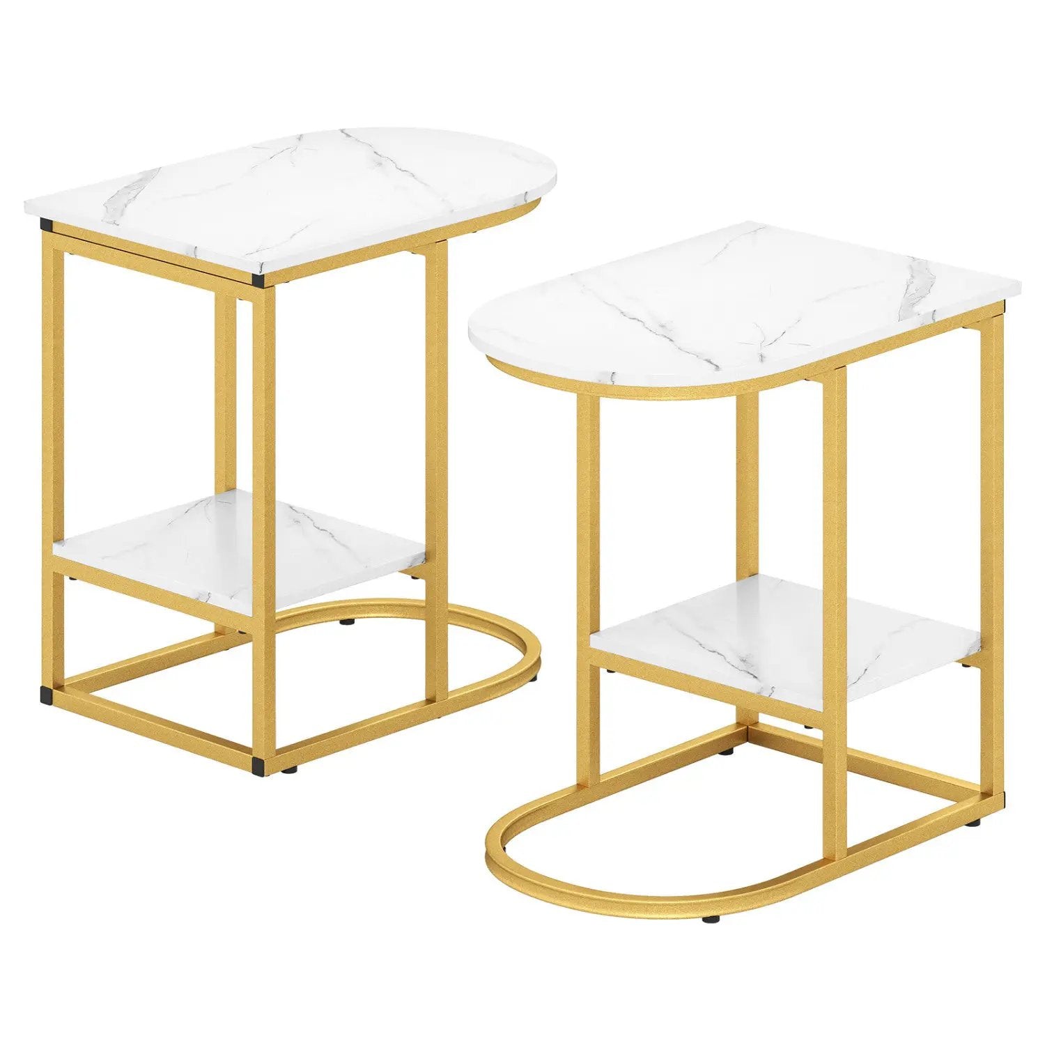 C-Shaped Side Table with Faux Marble Top and Storage Shelf by DirectDeals