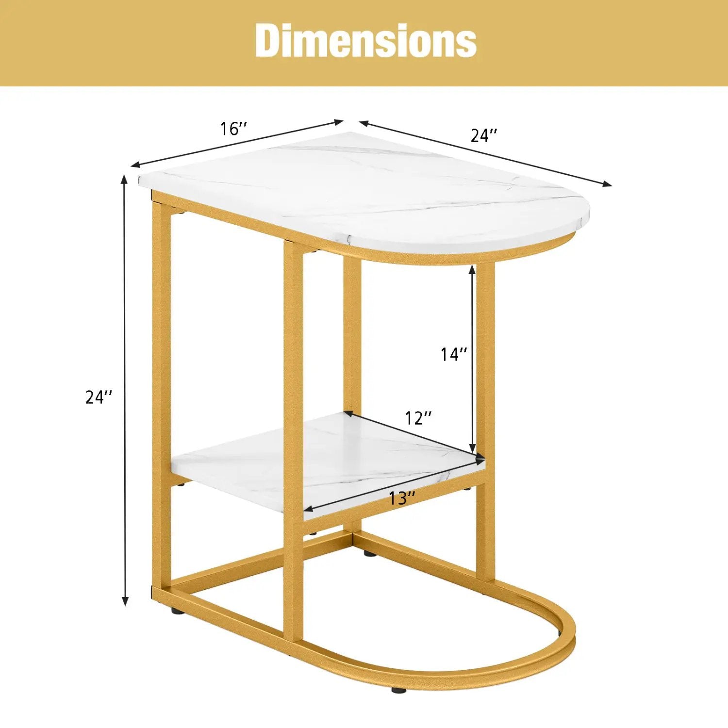 C-Shaped Side Table with Faux Marble Top and Storage Shelf by DirectDeals